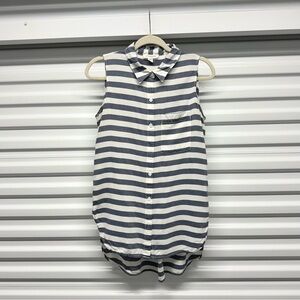 BeachLunchLounge Blue White Striped Sleeveless Button Front Tunic